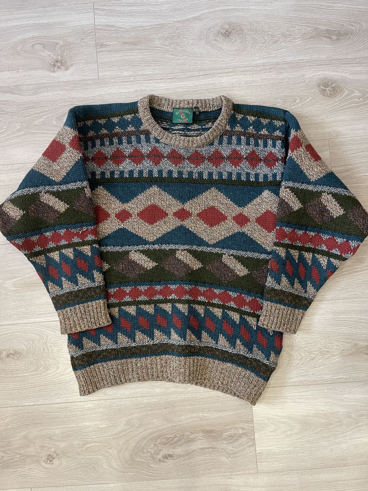 Designer × Vintage Gaeltarra Mens rare Nordic Wool Sweater knit jumper Ireland Size US L / EU 52-54 / 3 - 5 Thumbnail