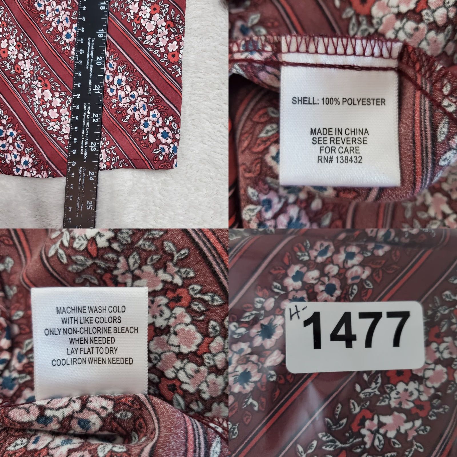 Vintage ModCloth Top Women M Burgundy Floral Stripes Collared Long Sleeve 70s Retro Blouse Size M / US 6-8 / IT 42-44 - 8 Thumbnail