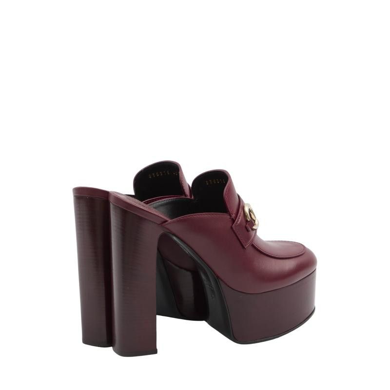 Gucci oc11z0226 Women's Platform Mule With Horsebit In Burgundy Size US 10 / IT 40 - 3 Thumbnail