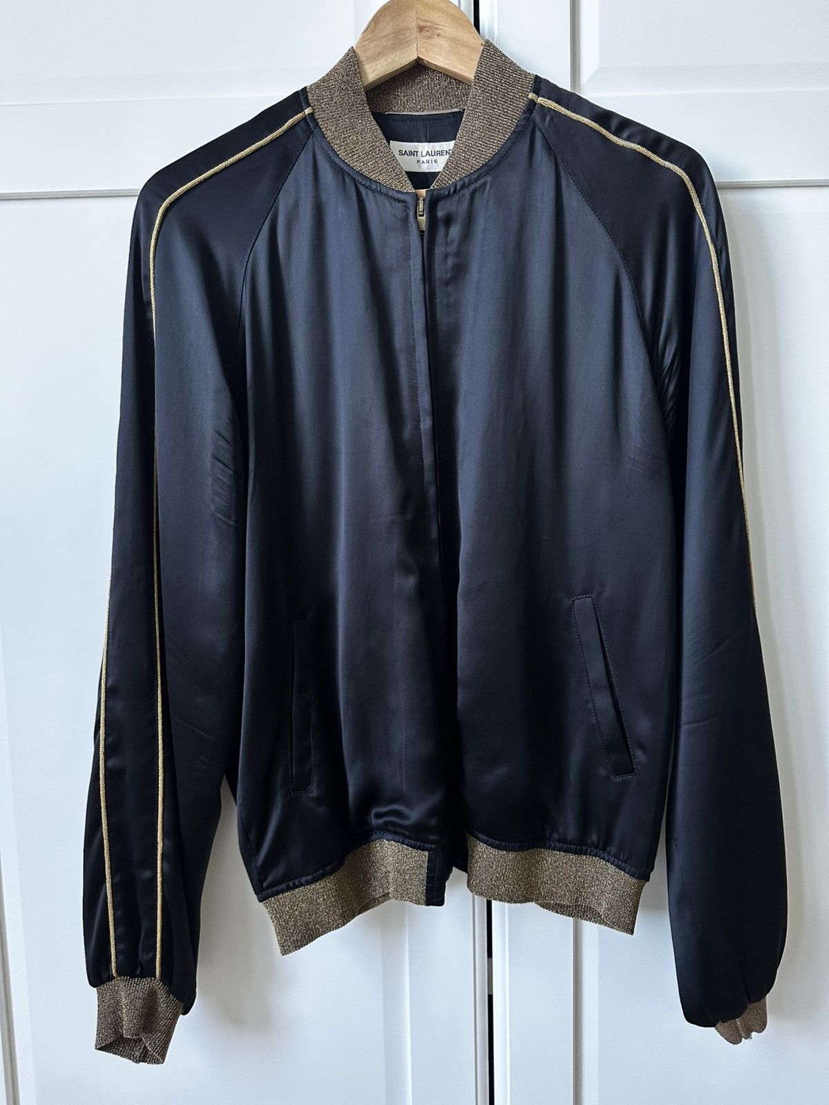 Saint Laurent Paris Saint Laurent Satin Bomber Jacket Black SS15 Hedi Slimane Size US M / EU 48-50 / 2 - 1 Thumbnail