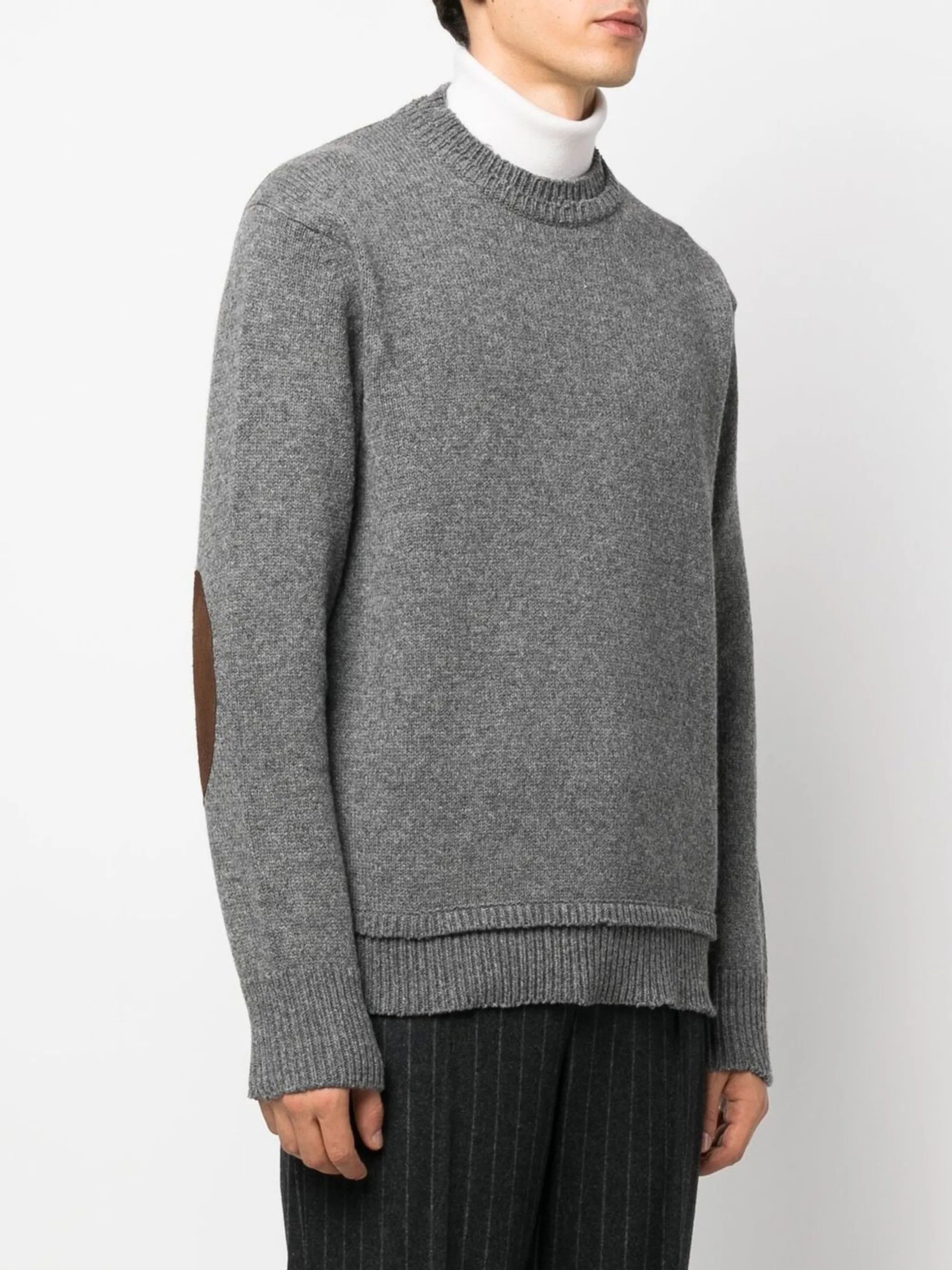 Maison Margiela o1w1db10126 Elbow Patch Knitted Sweater in Grey Size US L / EU 52-54 / 3 - 3 Thumbnail