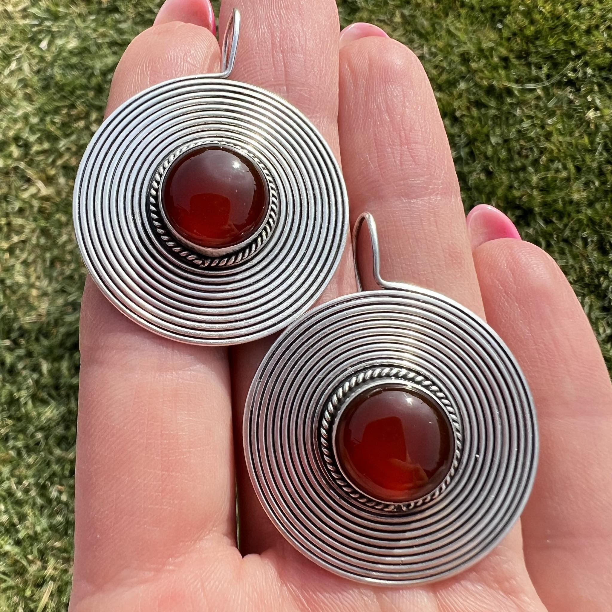 Sterling Silver Vintage Sterling Silver 925 Stud Earrings Cornelian Stone Size ONE SIZE - 1 Thumbnail