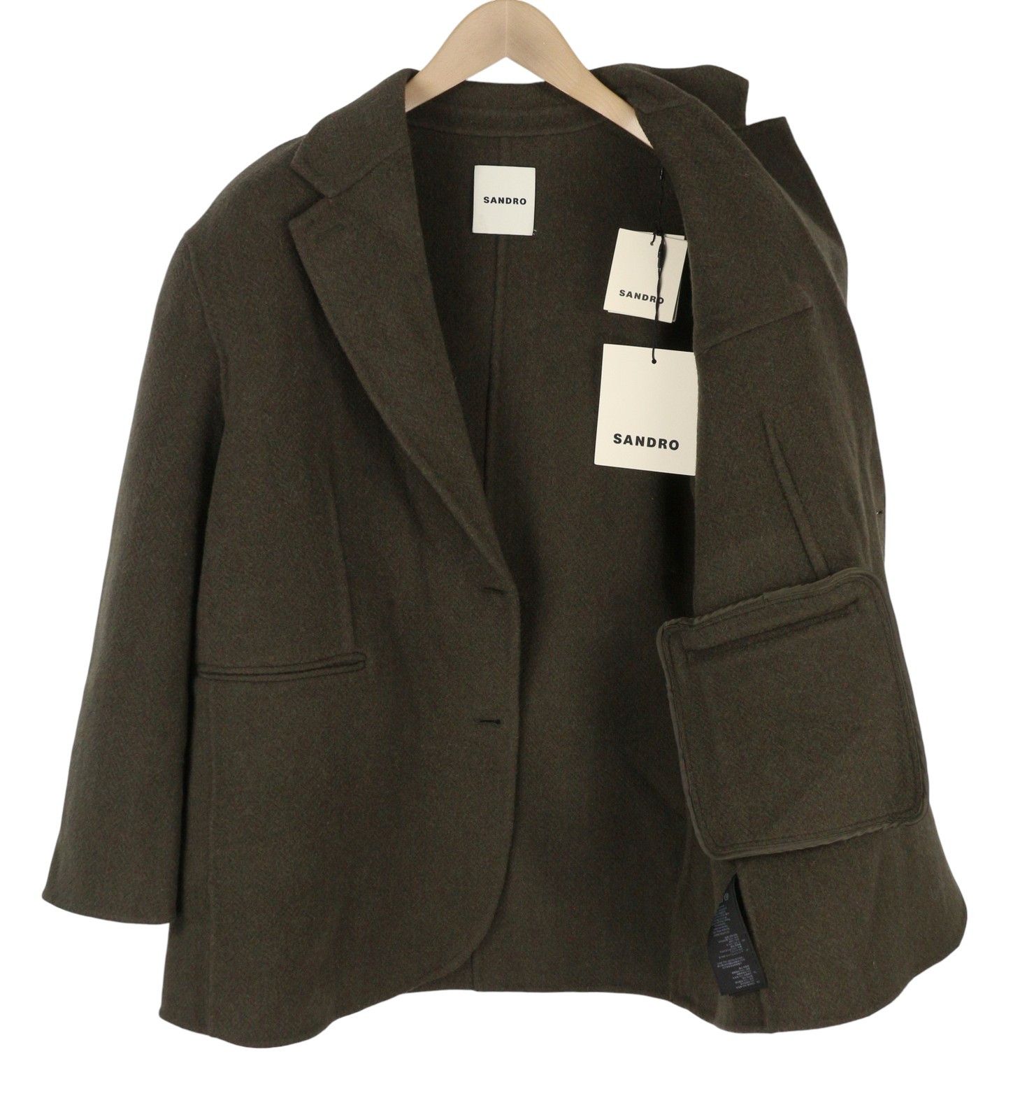 Sandro FISHER 38 M Khaki Wool Blend Collar 88488 Size M / US 6-8 / IT 42-44 - 4 Thumbnail