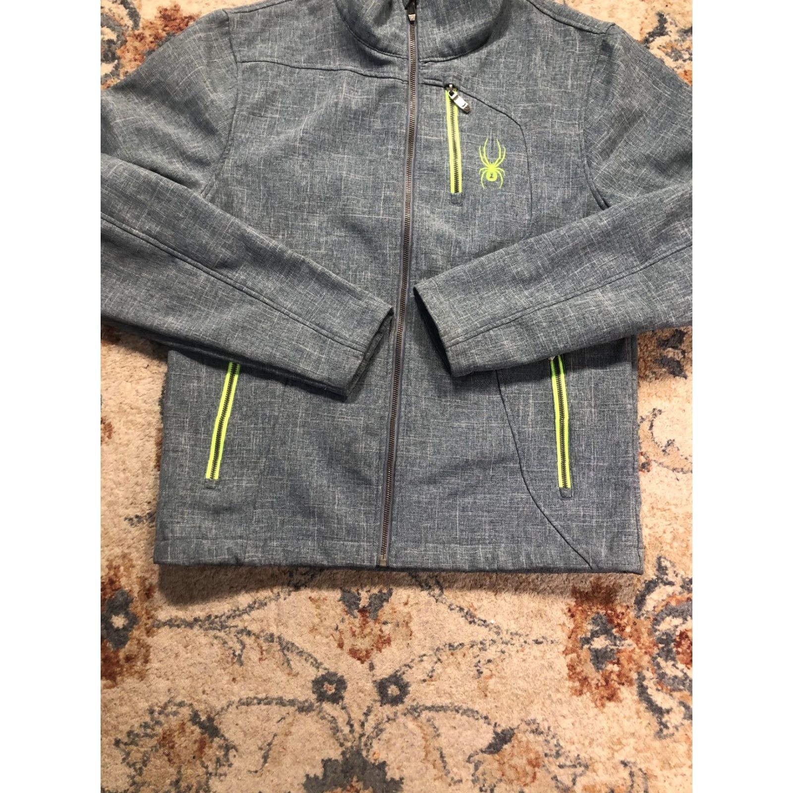 Spyder Spyder Jacket Mens M Grey Softshell Full Zip Lined Ski Hiking Neon Trim Pocketed Size US M / EU 48-50 / 2 - 5 Thumbnail