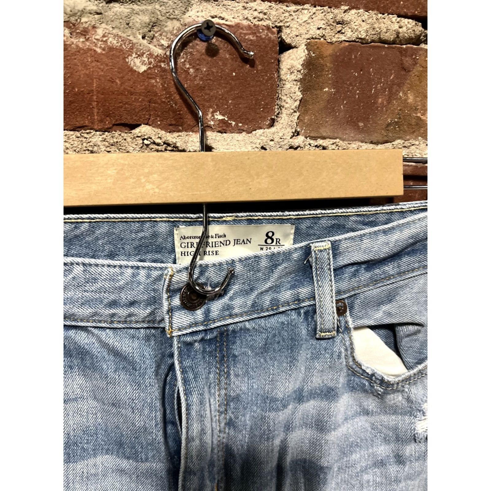 Abercrombie & Fitch Abercrombie & Fitch Jeans Womens Girlfriend Jean High Rise 8R Blue 90s Distressed Pockets Straight 29in 27in Cotton Regular Womens Size 29" - 2 Thumbnail