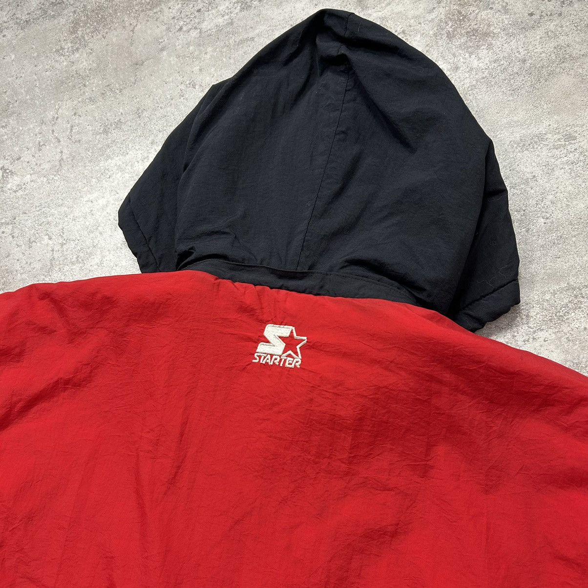 NFL × Starter × Vintage VTG 90s SAN FRANCISCO 49ERS BIG LOGO PUFFER JACKET HOODIE Size US XL / EU 56 / 4 - 7 Thumbnail