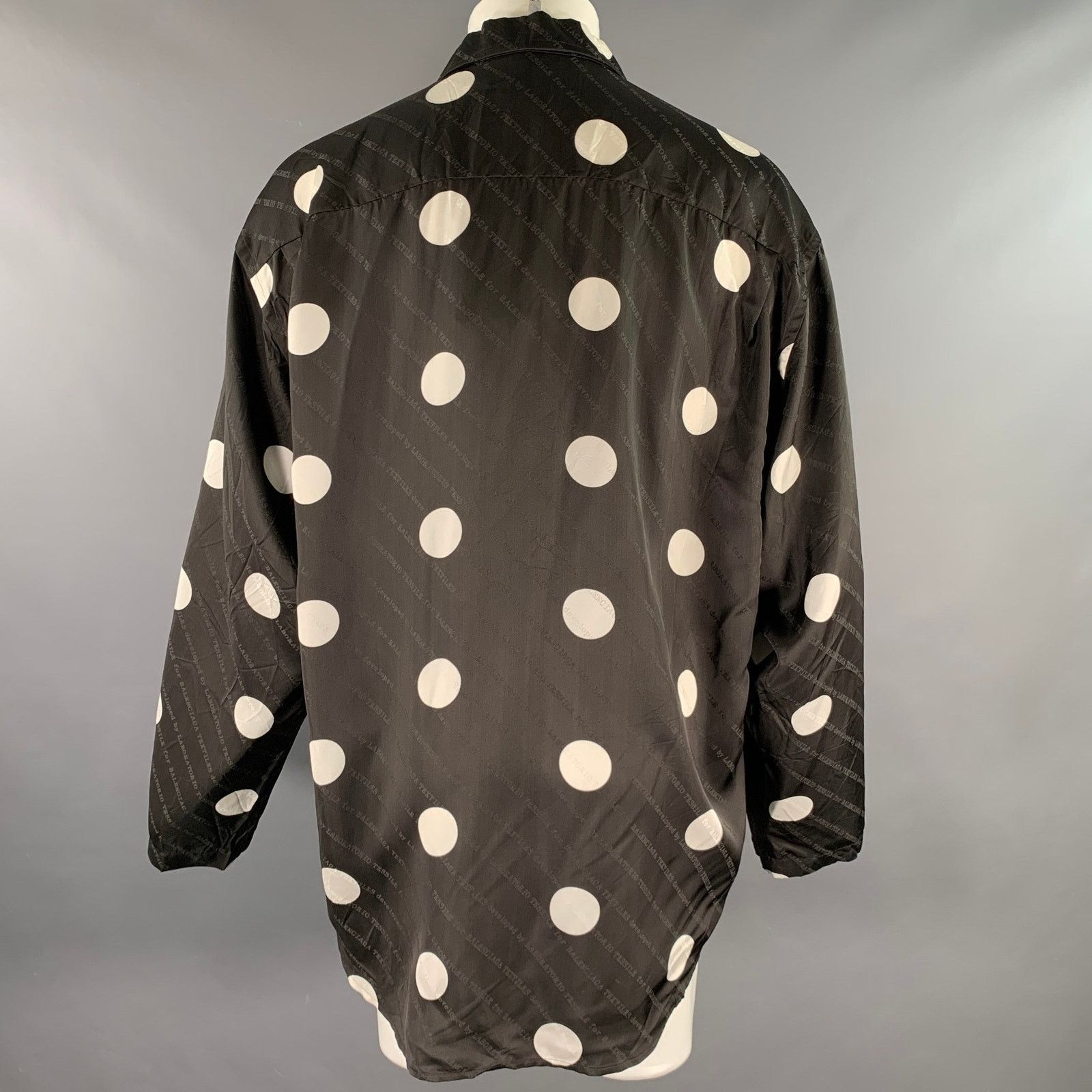 Balenciaga M Black White Polka Dot Viscose Silk Long Sleeve Shirt Size US M / EU 48-50 / 2 - 4 Thumbnail