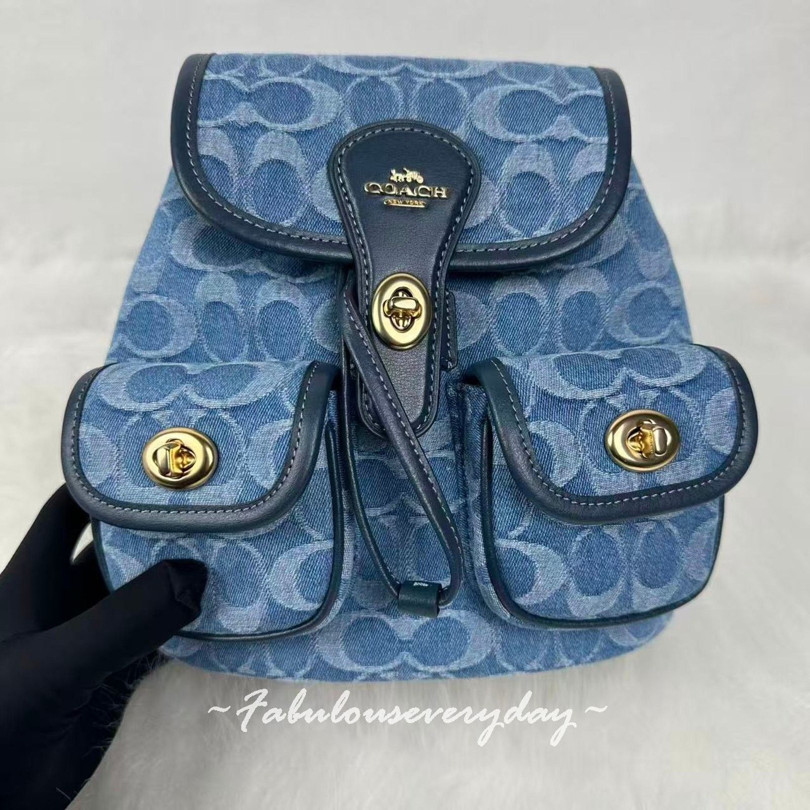 Coach Coach Hadley Backpack In Signature Denim Gold/Indigo Size ONE SIZE - 2 Thumbnail