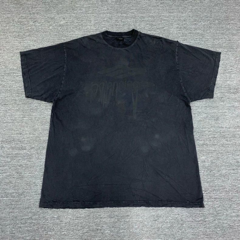 Balenciaga Balenciaga Black Washed Old 3 B Dissolved LOGO Short Sleev Size US XL / EU 56 / 4 - 1 Thumbnail