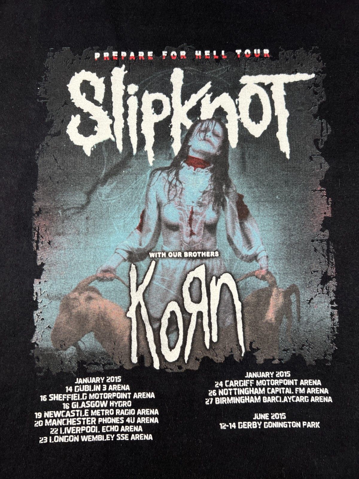 Band Tees × Slipknot Slipknot Korn 2015 Tour 5: The Gray Chapter Black T Shirt Size US L / EU 52-54 / 3 - 6 Thumbnail
