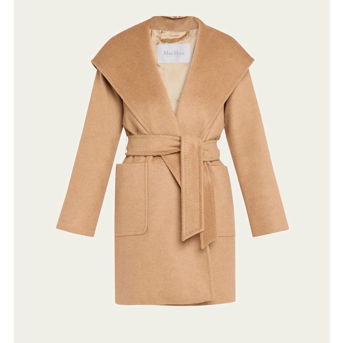 Max Mara Rialto Camel Hair Belted Short Hooded Coat size 14
