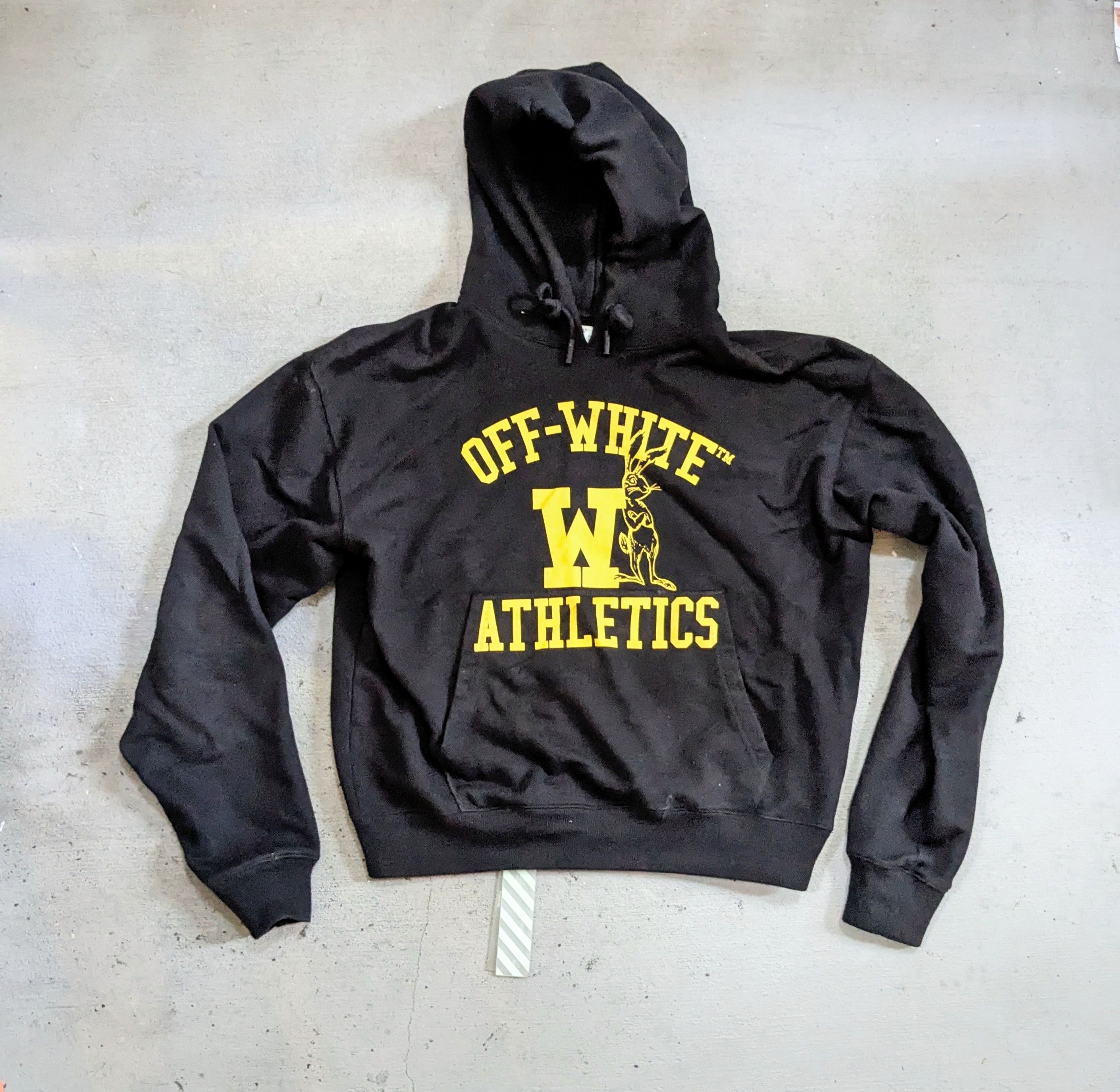 Off White Rare Streetwear Off White Athletics Hoodie Sweatshirt Black Yellow Medium Grailed