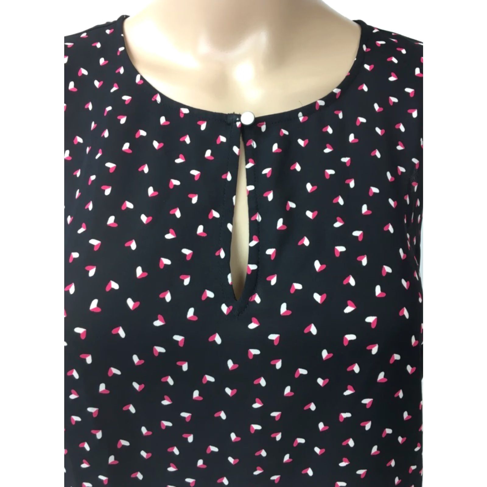 Pinko Maison Jules Blouse Women M Sleeveless Black Pink Hearts Keyhole Crew Neck Casual Shirt Size M / US 6-8 / IT 42-44 - 2 Thumbnail