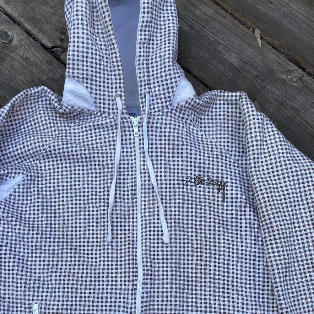 Stussy × Vintage Vintage Stussy Plaid Hoodie Sweatshirt Medium Monogram Whit Size US M / EU 48-50 / 2 - 2 Thumbnail