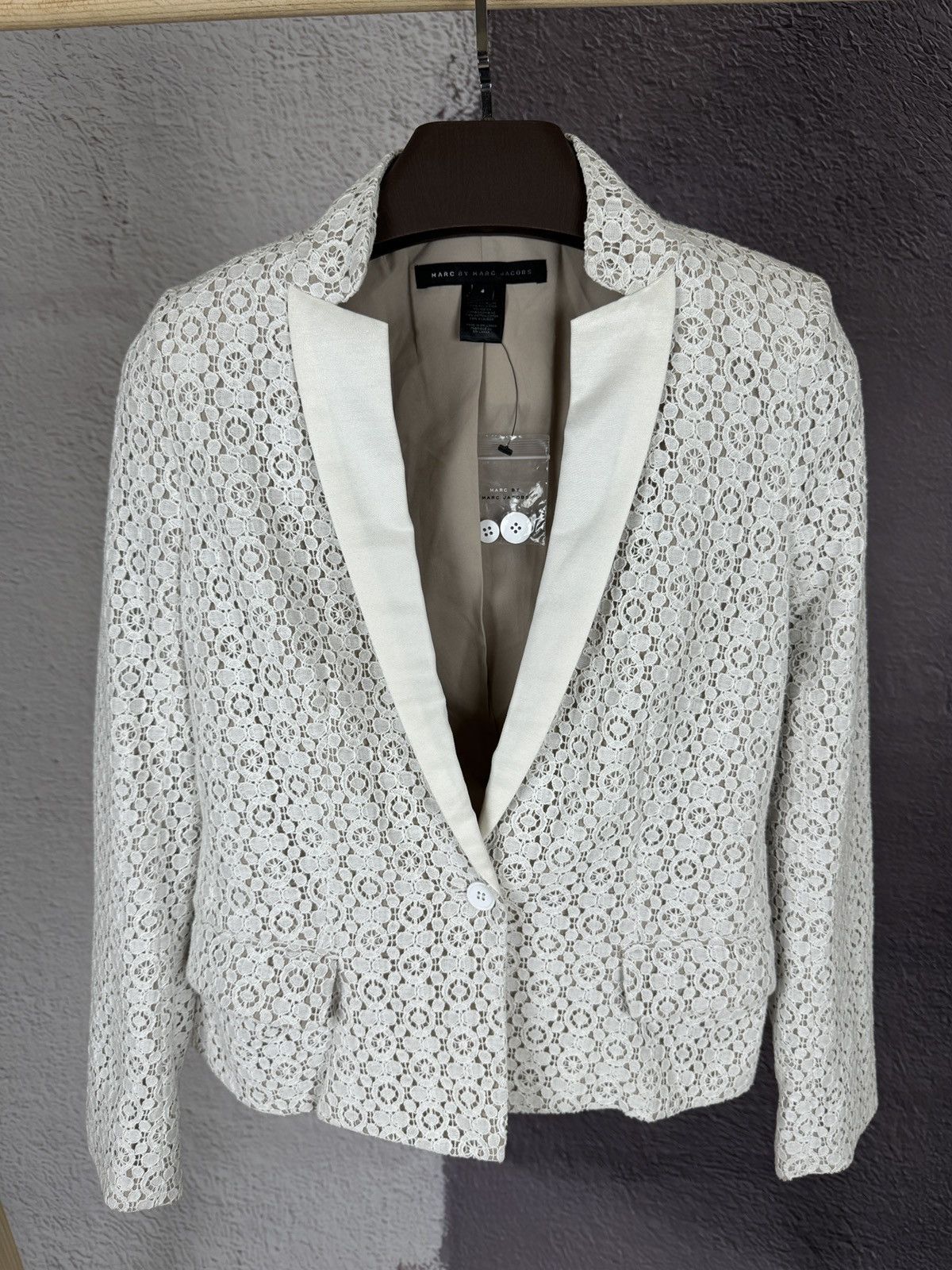 Marc by Marc Jacobs Marc By Marc Jacobs Womens Lace Notch Collar Blazer White 4 Size S / US 4 / IT 40 - 2 Thumbnail