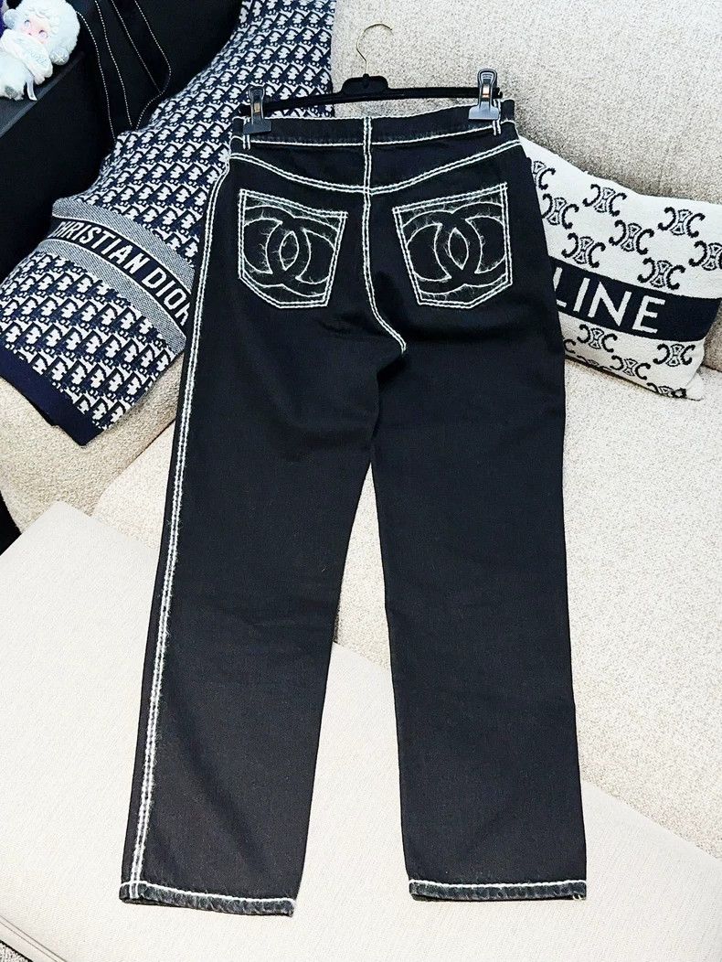 Chanel Chanel Black and white-edged cartoon wide-leg trousers Size 25" / US 0 / IT 36 - 3 Thumbnail