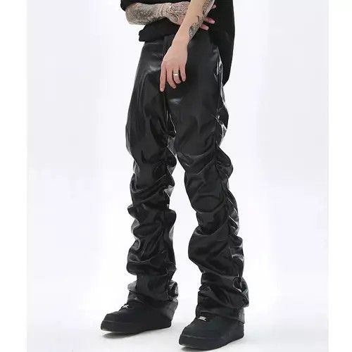 Leather Loose Ruched Casual Pu Leather Pants Streetwear Punk Rock Size US 32 / EU 48 - 8 Thumbnail