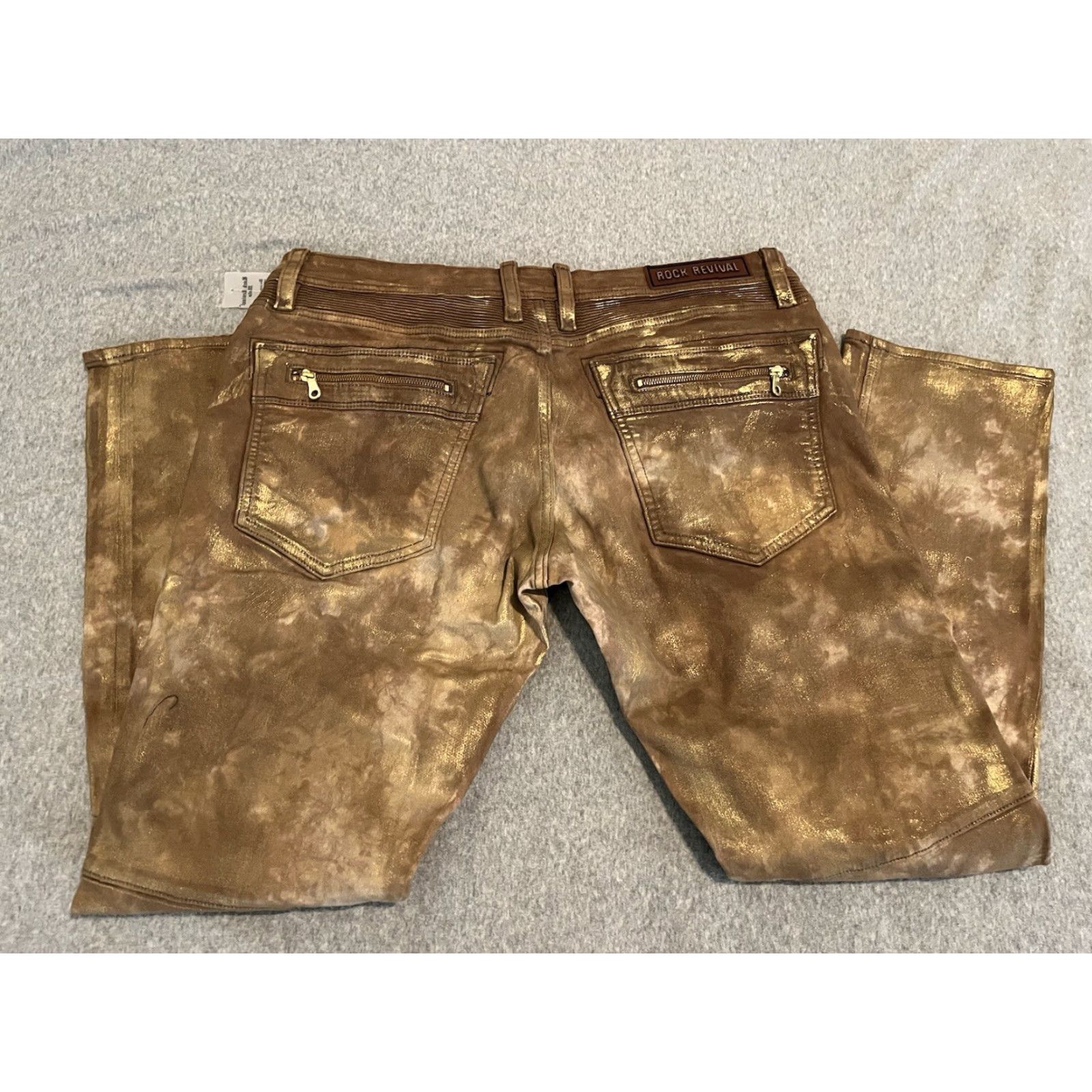 Vintage Rock Revival Jeans Distressed Gold Mens 38x33 NWT Moto Jezek Denim Biker Cotton/Elastane Jeans Mens Distressed Gold 38x33 NWT Size US 38 / EU 54 - 7 Thumbnail