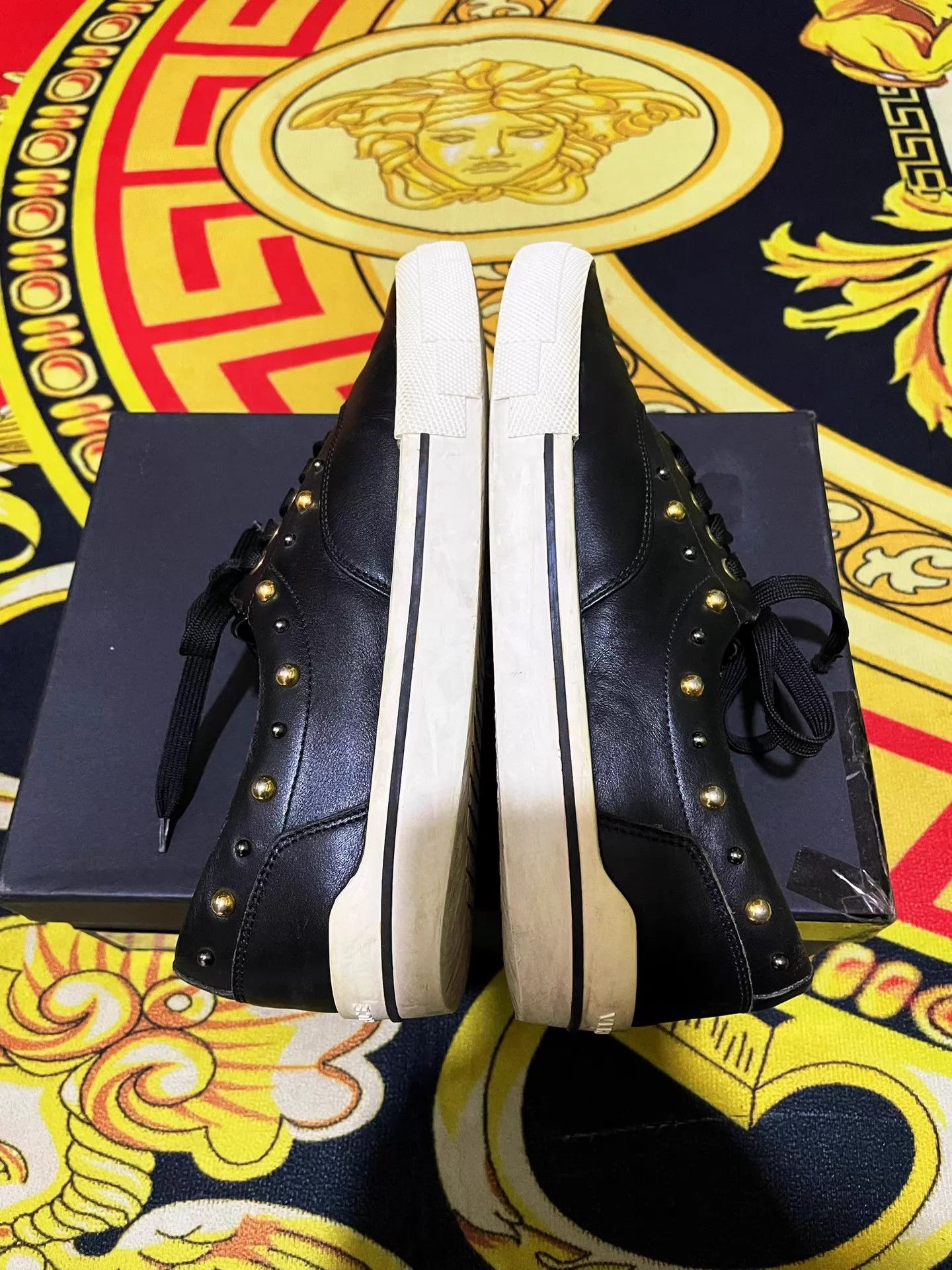 Versace Versace Runway Greca Leather Round Toe Studded Sneakers Size US 10 / EU 43 - 8 Thumbnail