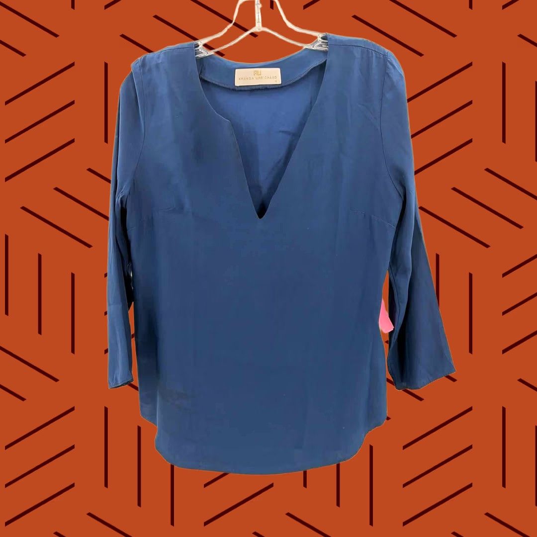Amanda Uprichard Amanda Uprichard Navy Blouse Long Sleeve Shirt Medium Womens Size M / US 6-8 / IT 42-44 - 1 Thumbnail