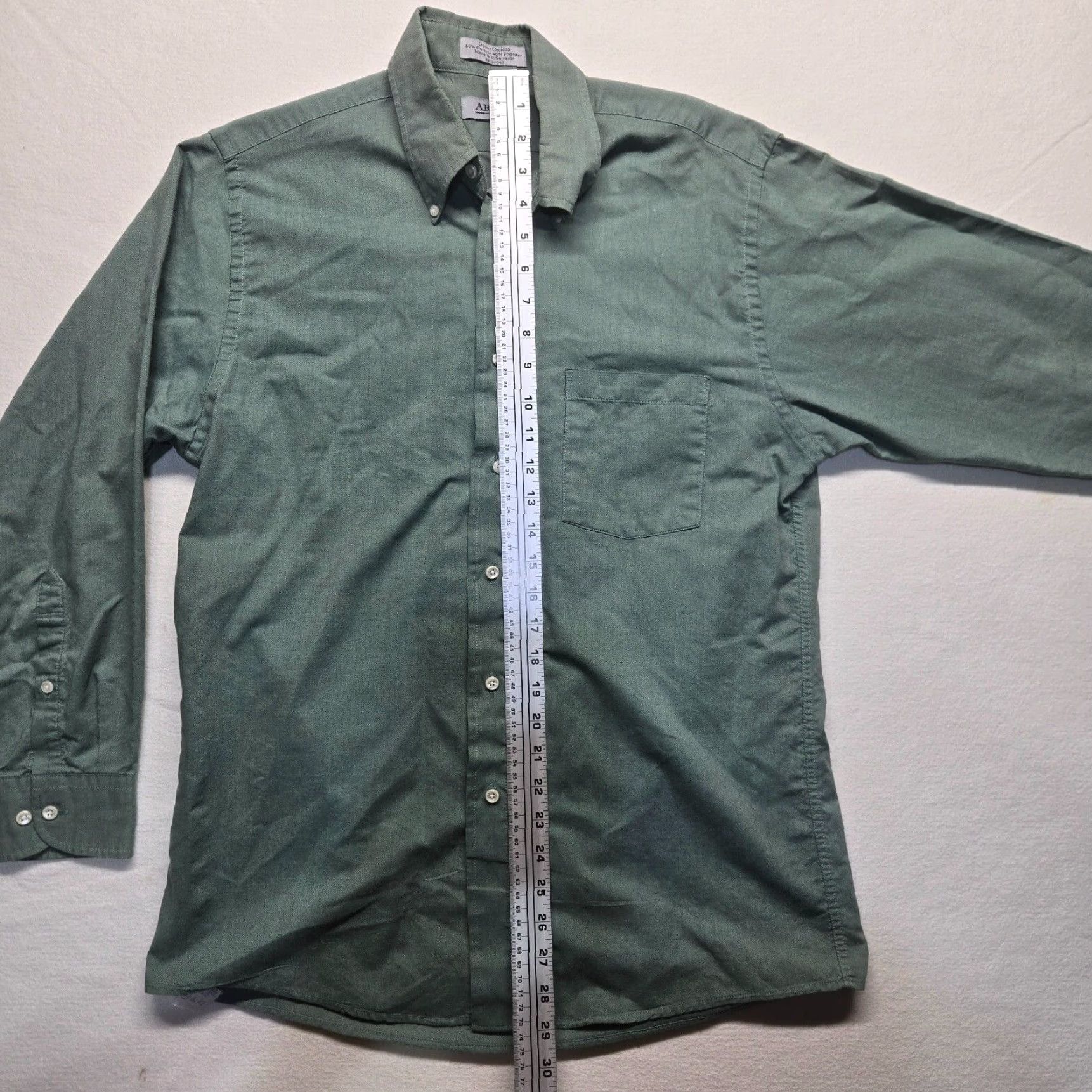 Arrow VINTAGE Arrow Men's Long Sleeve Button-Up Shirt Green Satin Cotton-Blend 90s Mens Size US L / EU 52-54 / 3 - 6 Thumbnail