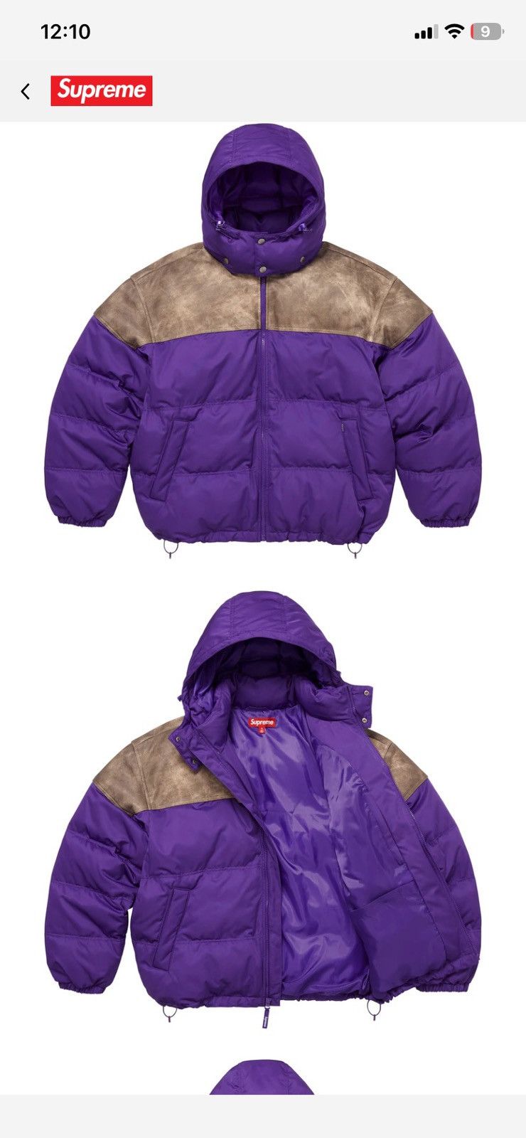 Supreme Supreme Leather Yoke Puffer Jacket “Purple” XXL FW25 Size US XXL / EU 58 / 5 - 1 Thumbnail