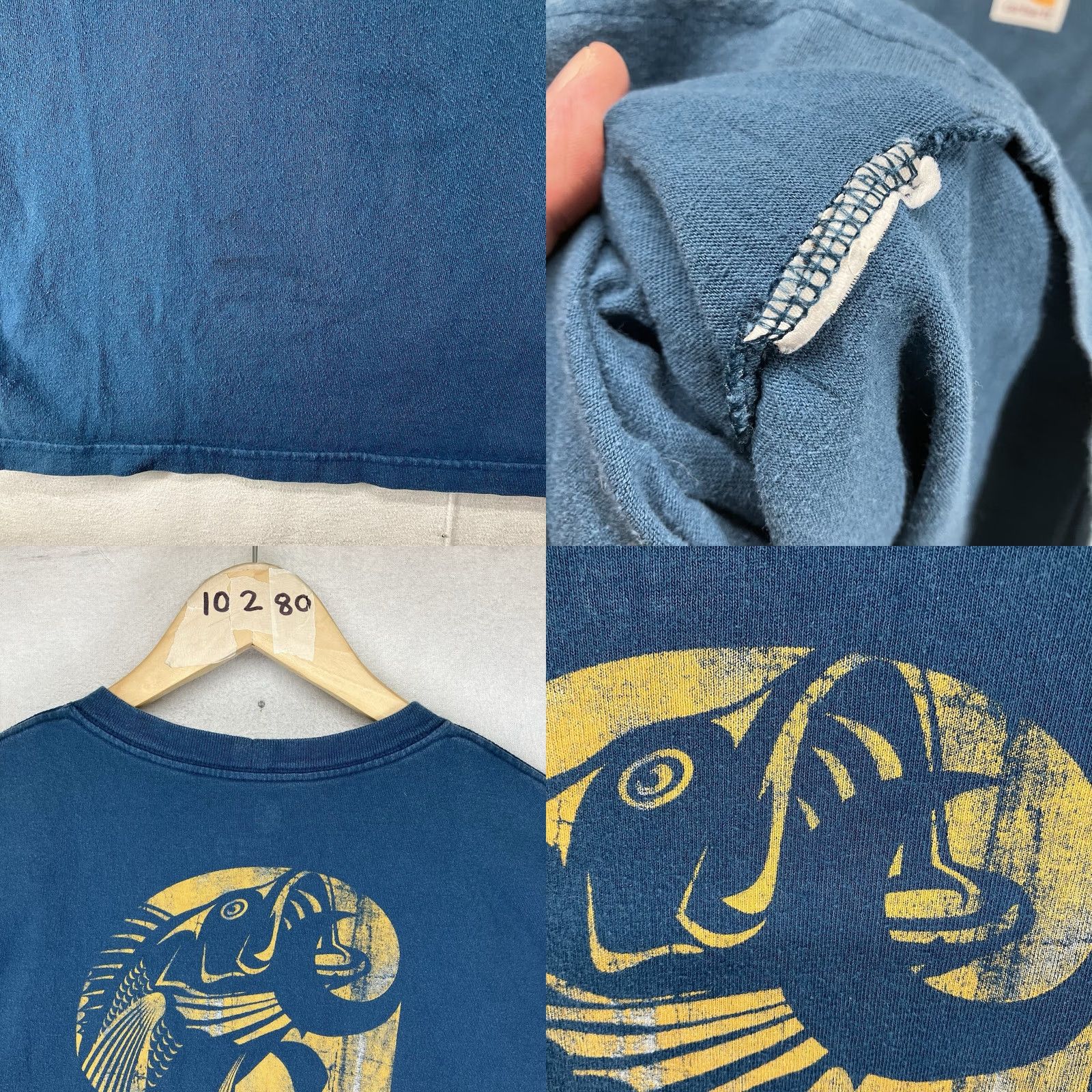 Carhartt VINTAGE Carhartt Mens T-Shirt Crew Neck Graphic Print Fisherman 2XL Dark Teal Casual Outdoor Classic Men’s Shirts Size US XXL / EU 58 / 5 - 8 Thumbnail