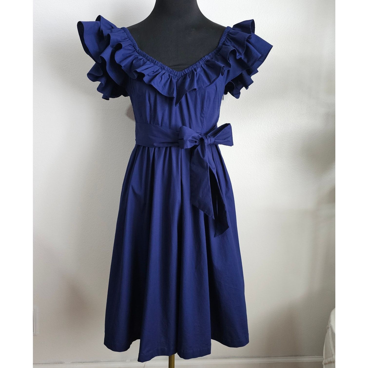 Hill House HILL HOUSE Blue Smocked Back Ruffle Sleeve Midi Ava Dress S Size S / US 4 / IT 40 - 1 Thumbnail