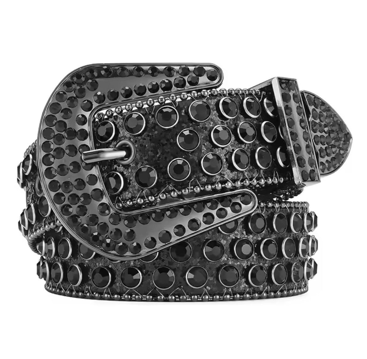 Leather × Vintage Black rhinestone shiny rivet belt Y2K Size ONE SIZE - 7 Thumbnail