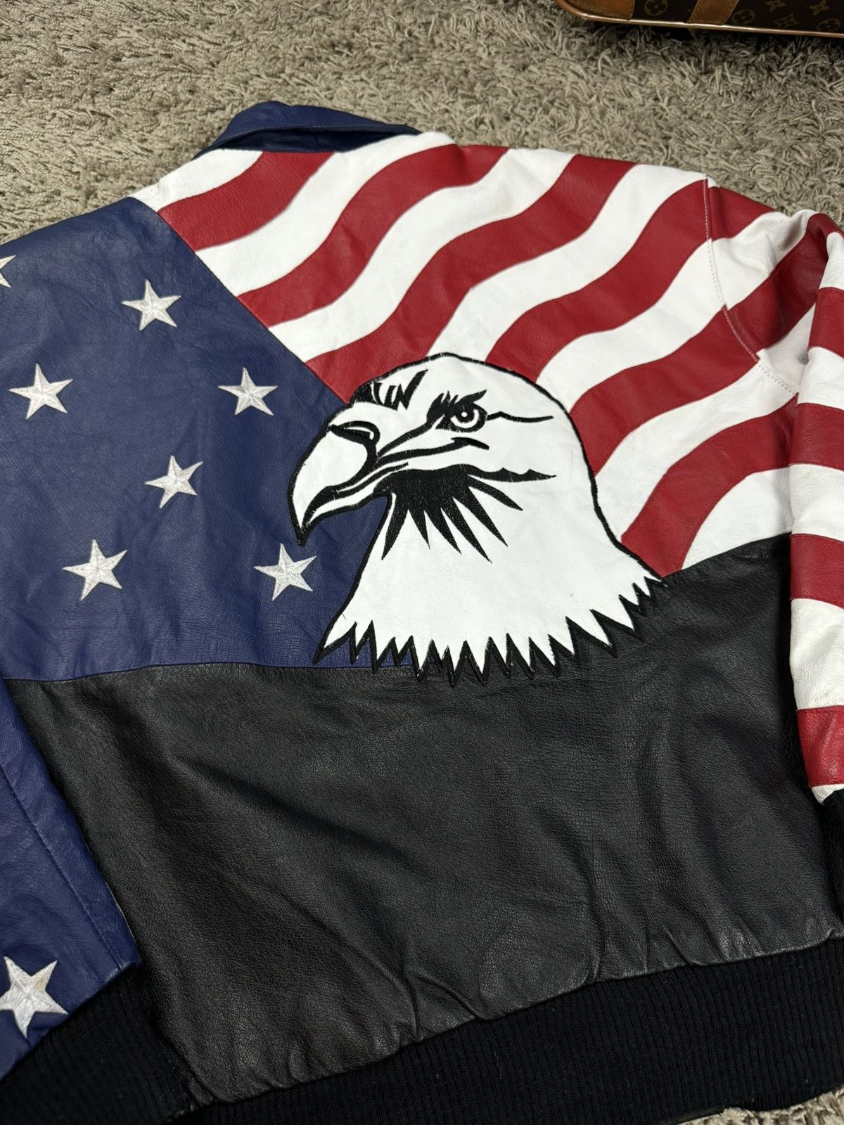 Vintage Vintage leather jacket American Flag Eagle 90s original item Size US L / EU 52-54 / 3 - 3 Thumbnail