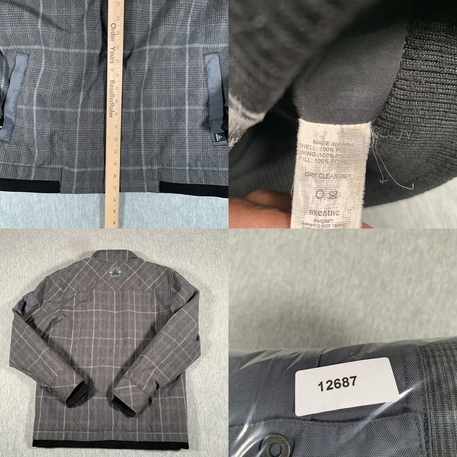 Prana prAna Jacket Mens L Gray Plaid Full Zip Stand Collar Pockets Lined Insulated Casual Fall Winter Size US L / EU 52-54 / 3 - 8 Thumbnail