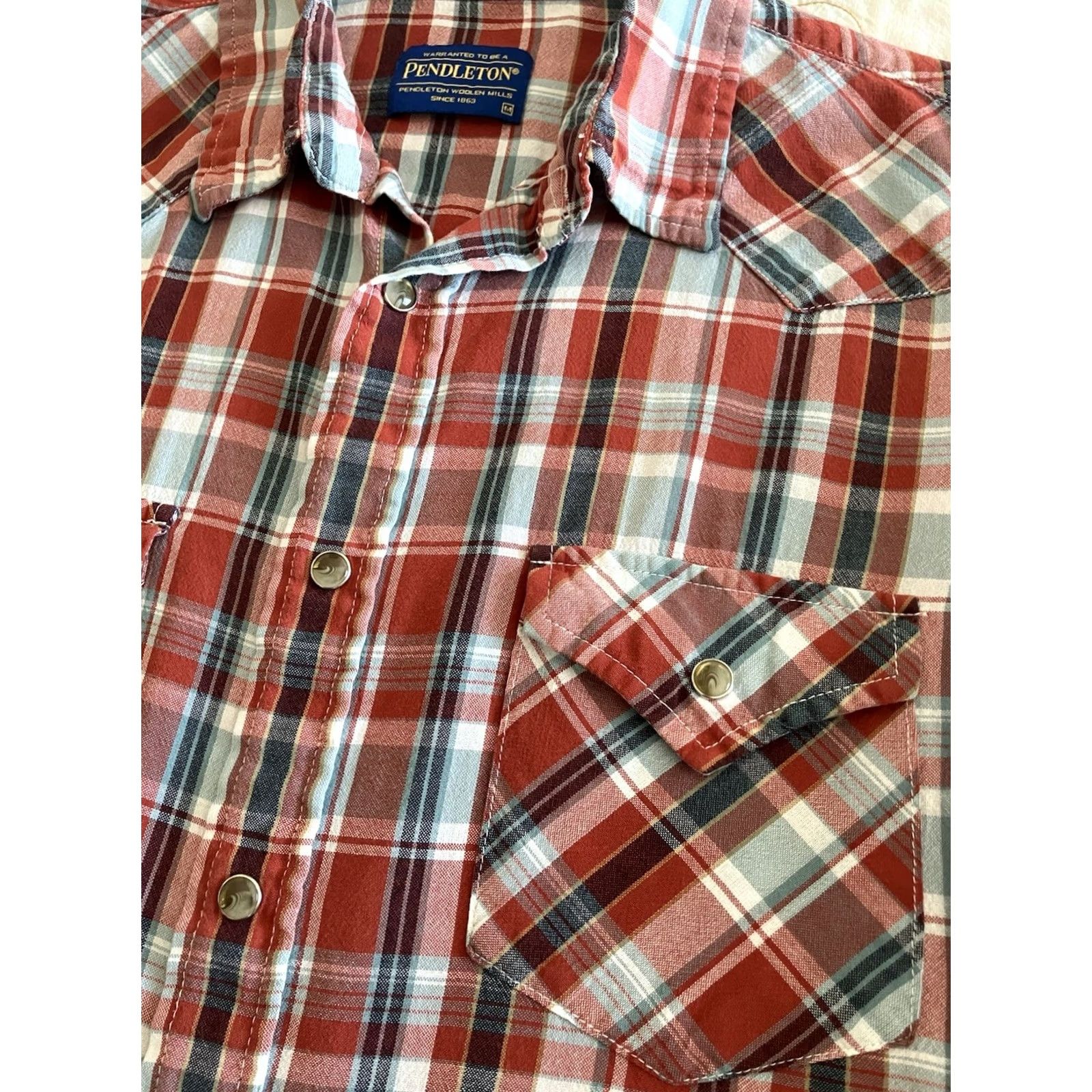 Pendleton VINTAGE Pendleton Shirt Mens M Red Frontier Plaid Pearl Snap Long Sleeve Button-Up Classic Fit Size US M / EU 48-50 / 2 - 2 Thumbnail