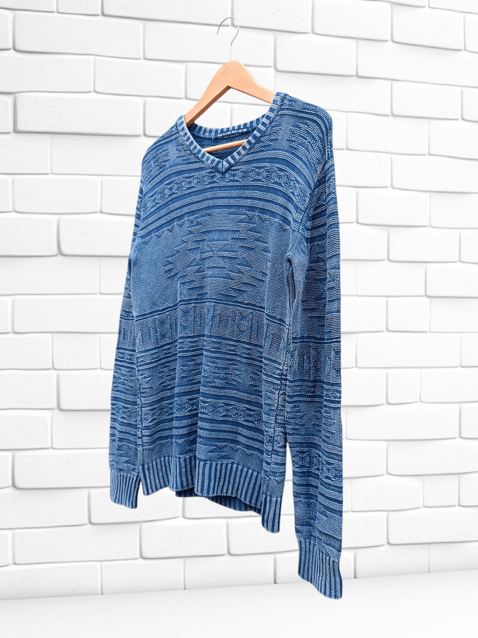 Japanese Brand Vintage Indigo Knit Denim Ortega Aztec Sweater Size US M / EU 48-50 / 2 - 2 Thumbnail