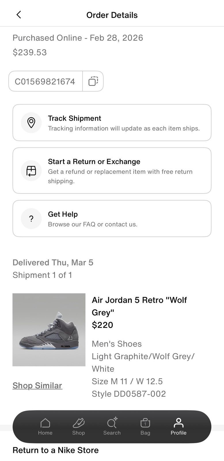 Jordan Brand Jordan Retro 5 Wolf Grey Size 11 MEN Size US 11 / EU 44 - 10 Thumbnail