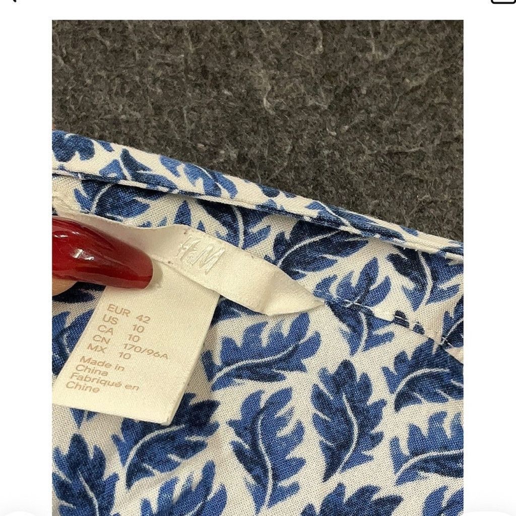 H&M H&M Blue Patterned Midi Dress Size L / US 10 / IT 46 - 5 Thumbnail