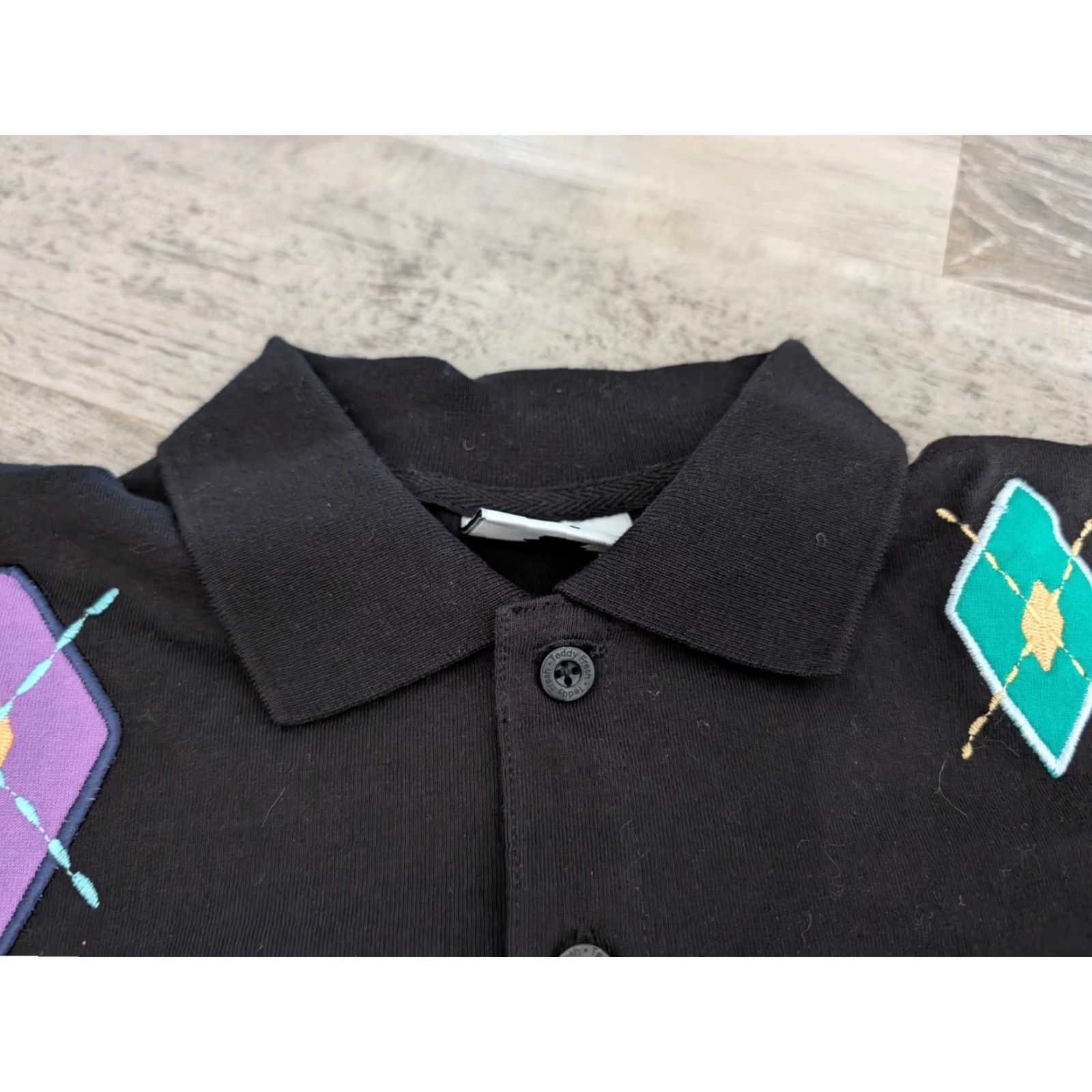 Teddy Fresh Teddy Fresh Polo Shirt Mens S Black Argyle Embroidered Applique Short Sleeve Adult Small Black 100% Cotton Modern Preppy Logo Lightweight Size US S / EU 44-46 / 1 - 7 Thumbnail