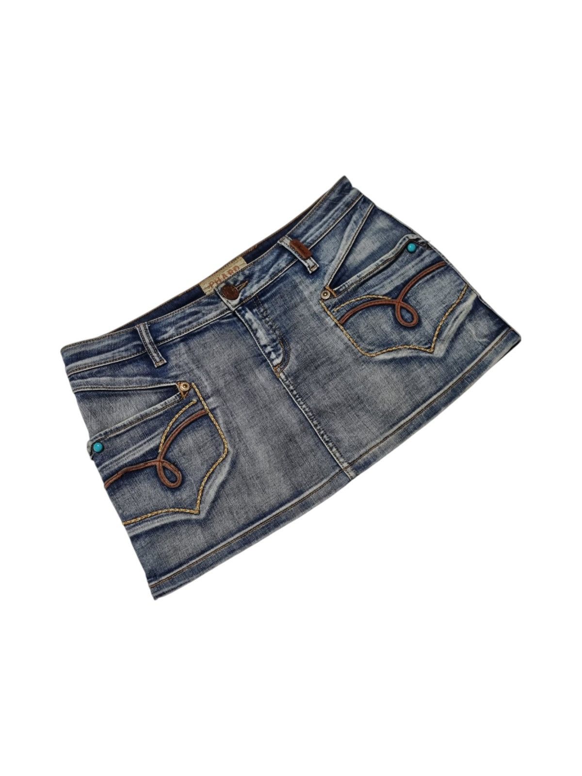 Vintage vintage Phard Glowing jeans leather skirt L country womens Size 29" - 2 Thumbnail