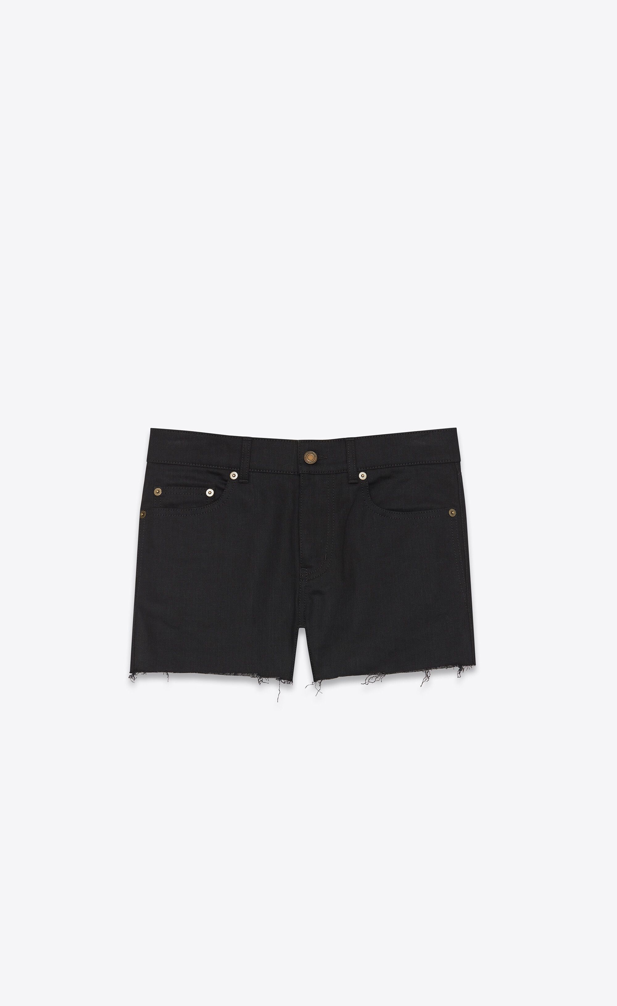 Saint Laurent Paris o1b1hav111224 Low Rise Shorts in Stretch Denim in Used Black Size 29" - 1 Thumbnail