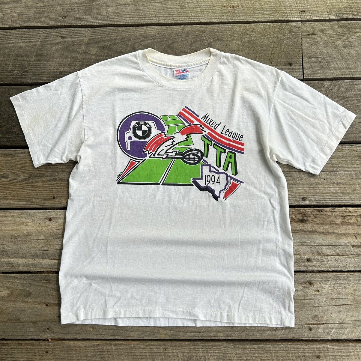 Vintage Vintage 90s Mixed League Texas Tennis BMW Car T Shirt Size US L / EU 52-54 / 3 - 2 Thumbnail