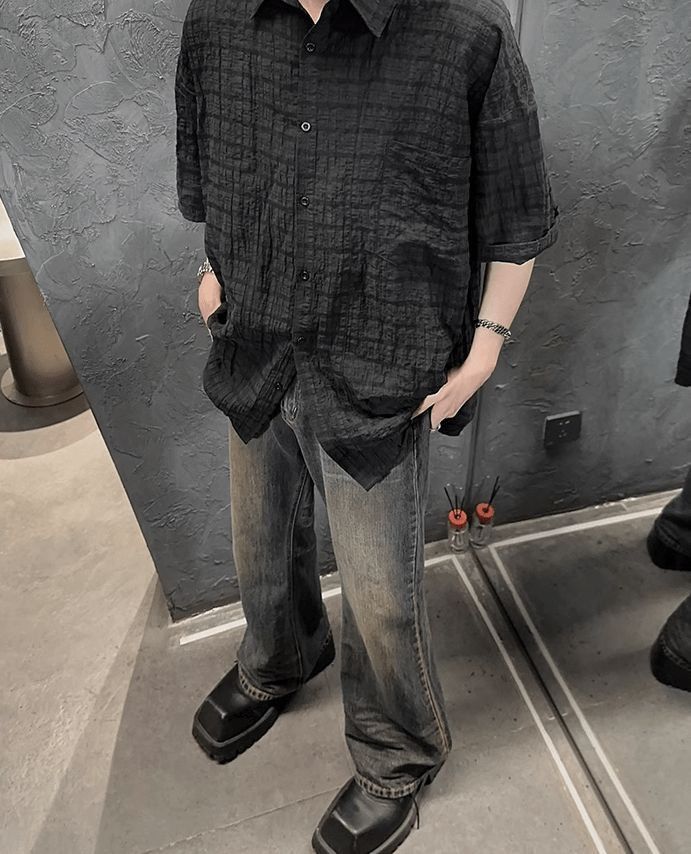 Other Realtakai No. 9205 Oversized Black Plaid Half Sleeve Shirt Size US M / EU 48-50 / 2 - 7 Thumbnail