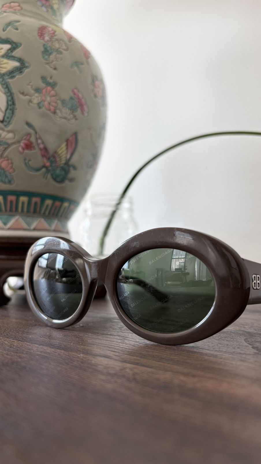 Balenciaga Balenciaga Oval Sunglasses Brown Frame Logo Lens Size ONE SIZE - 2 Thumbnail