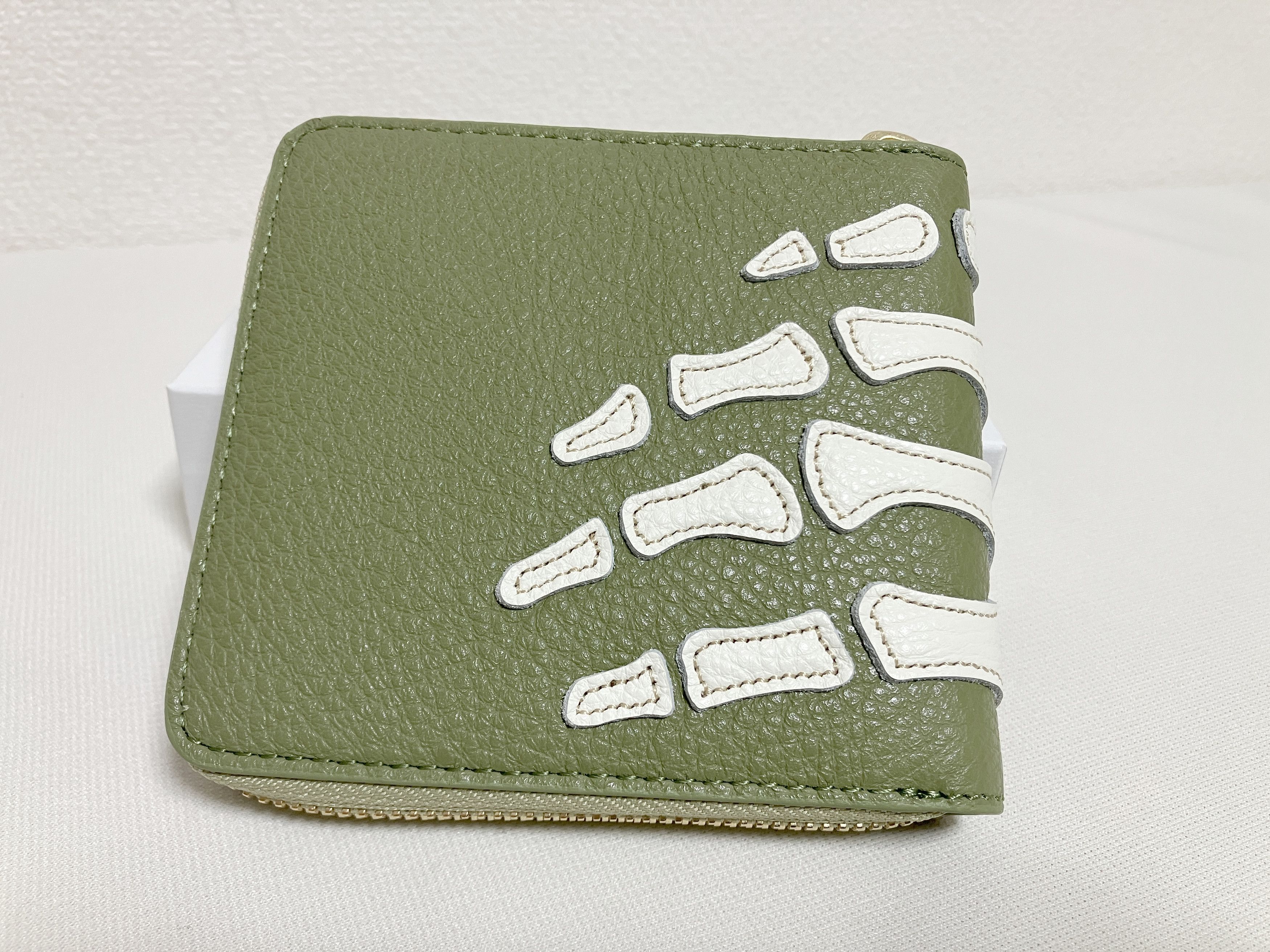 Kapital Kapital THUMBS UP BONE HAND ZIP leather wallet new khaki Size ONE SIZE - 2 Thumbnail