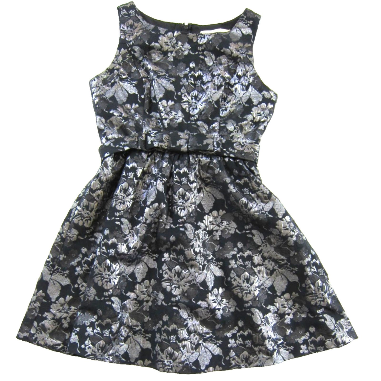 Vintage Lauren Conrad Silver Black Floral Sleeveless Bow Tie Belted Sheath Tank Dress 10 Size L / US 10 / IT 46 - 2 Thumbnail