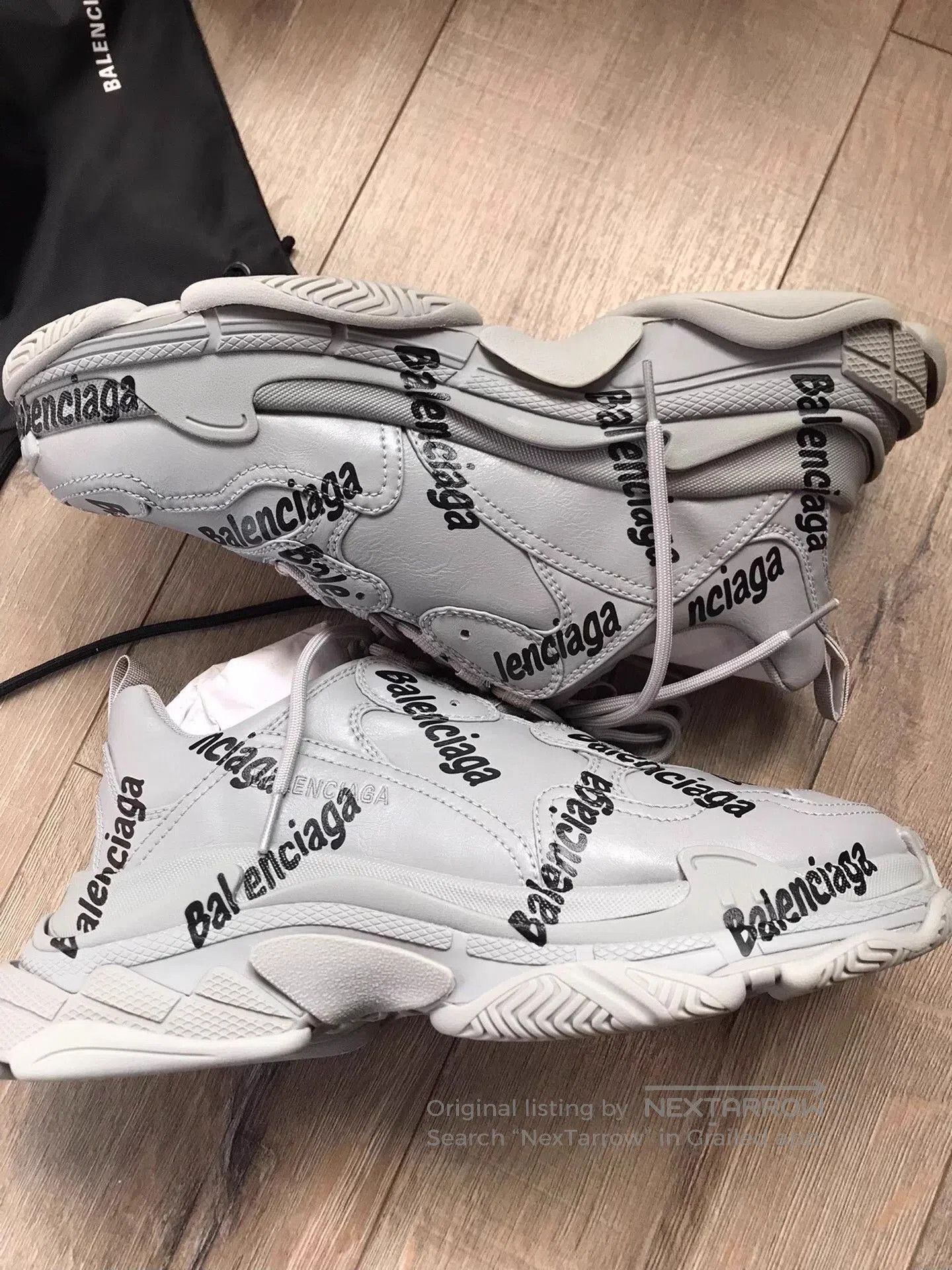 Balenciaga Gray High-Top Sneakers with Logo Print, Size 11. Size US 11 / EU 44 - 7 Thumbnail