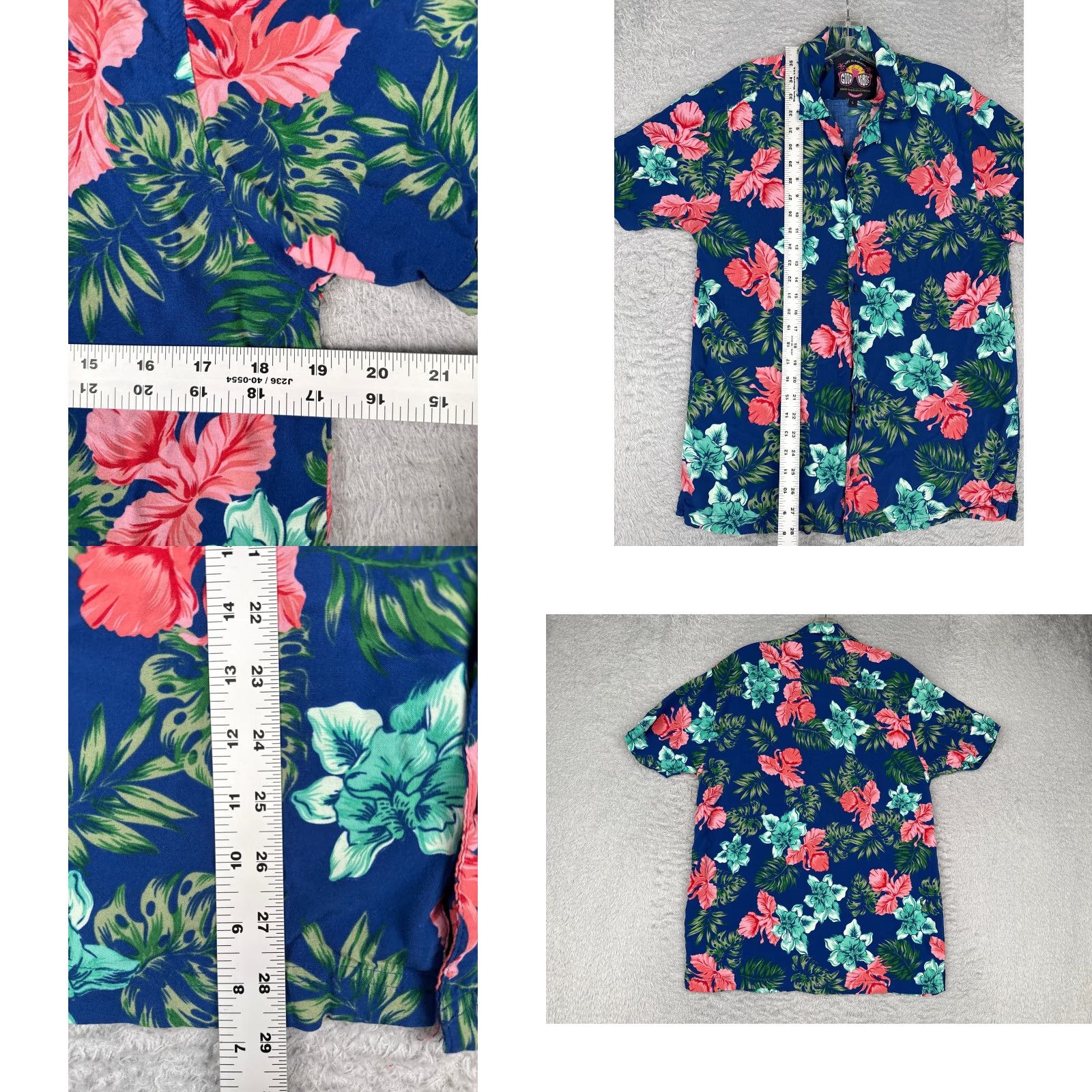 Vintage Good Vibes Shirt Men Large Blue Pink Green Floral Button Up Hawaiian Rayon Size US L / EU 52-54 / 3 - 8 Thumbnail