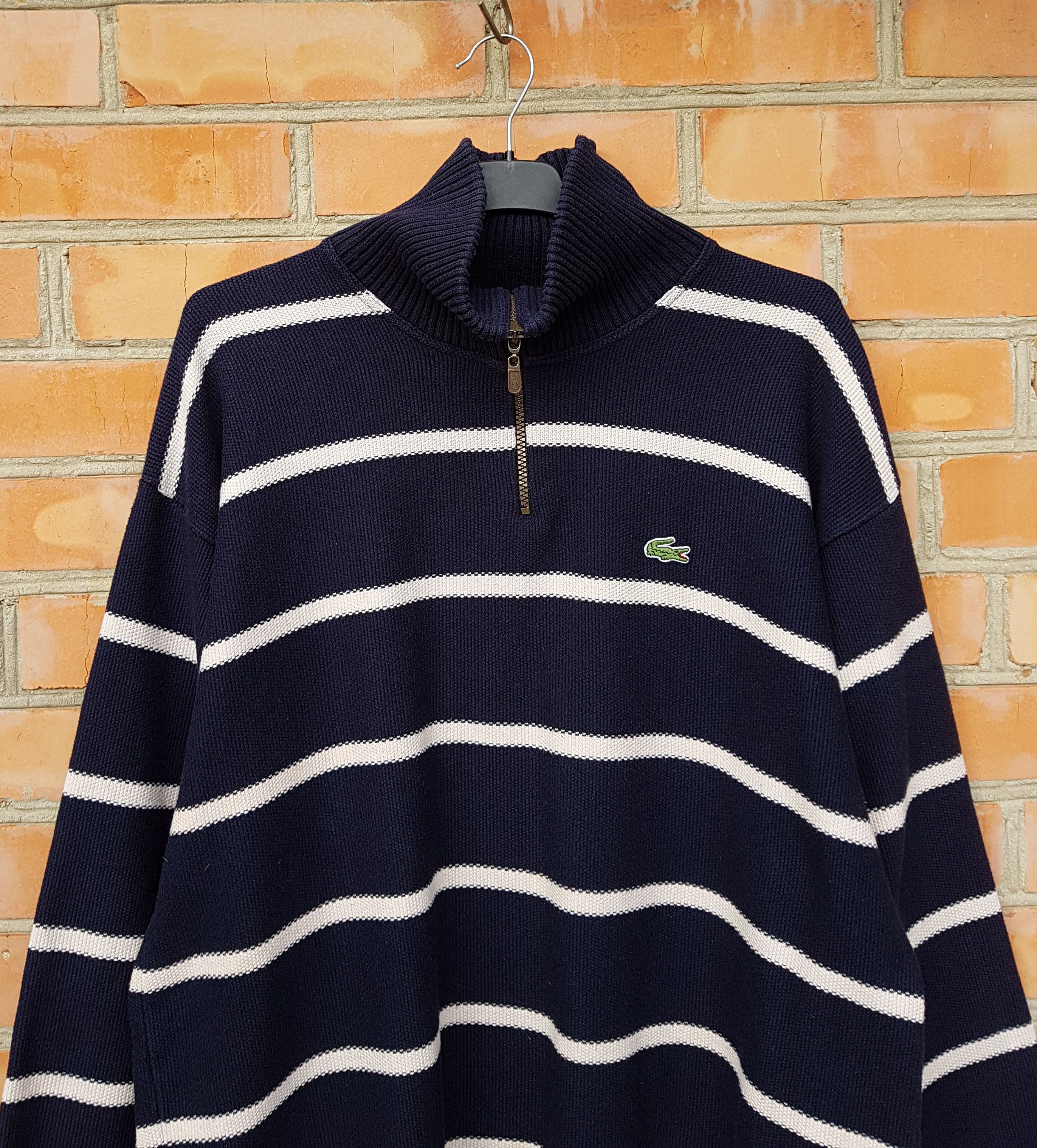 Lacoste Vintage Lacoste Straipe Cotton Blend Zip Sweater Spain Size US XL / EU 56 / 4 - 2 Thumbnail