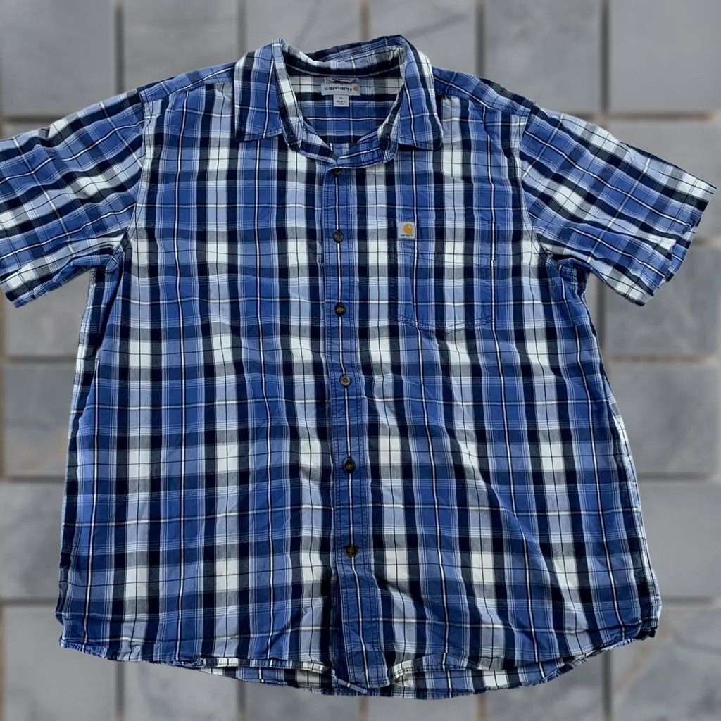 Carhartt Carhartt Shirt Mens XL Relaxed Fit Plaid Short Sleeve Button-Up Blue Decked Cotton Work Vintage: No Size US XL / EU 56 / 4 - 1 Thumbnail