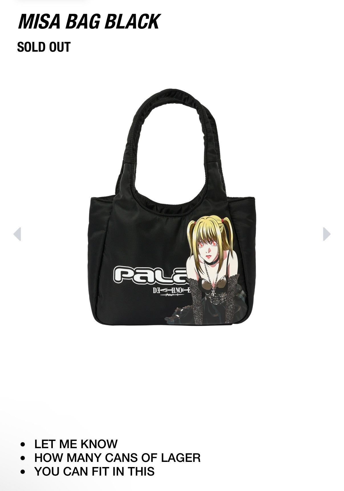 Other PALACE DEATHNOTE MISA BAG Size ONE SIZE - 1 Thumbnail