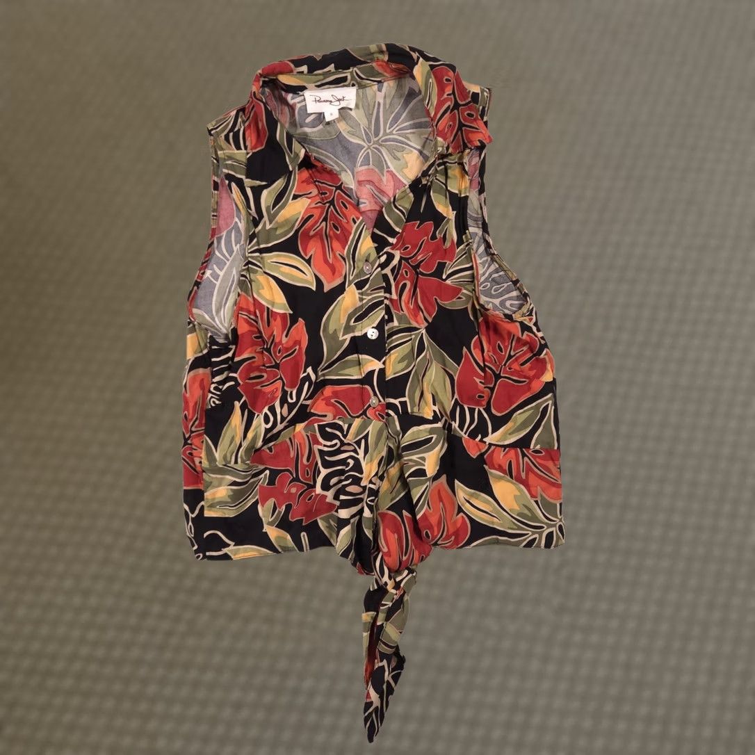 Panama Jack Panama Jack Shirt Womens Small Multicolor Floral Tie Front Hawaiian Cropped Top Size S / US 4 / IT 40 - 1 Thumbnail