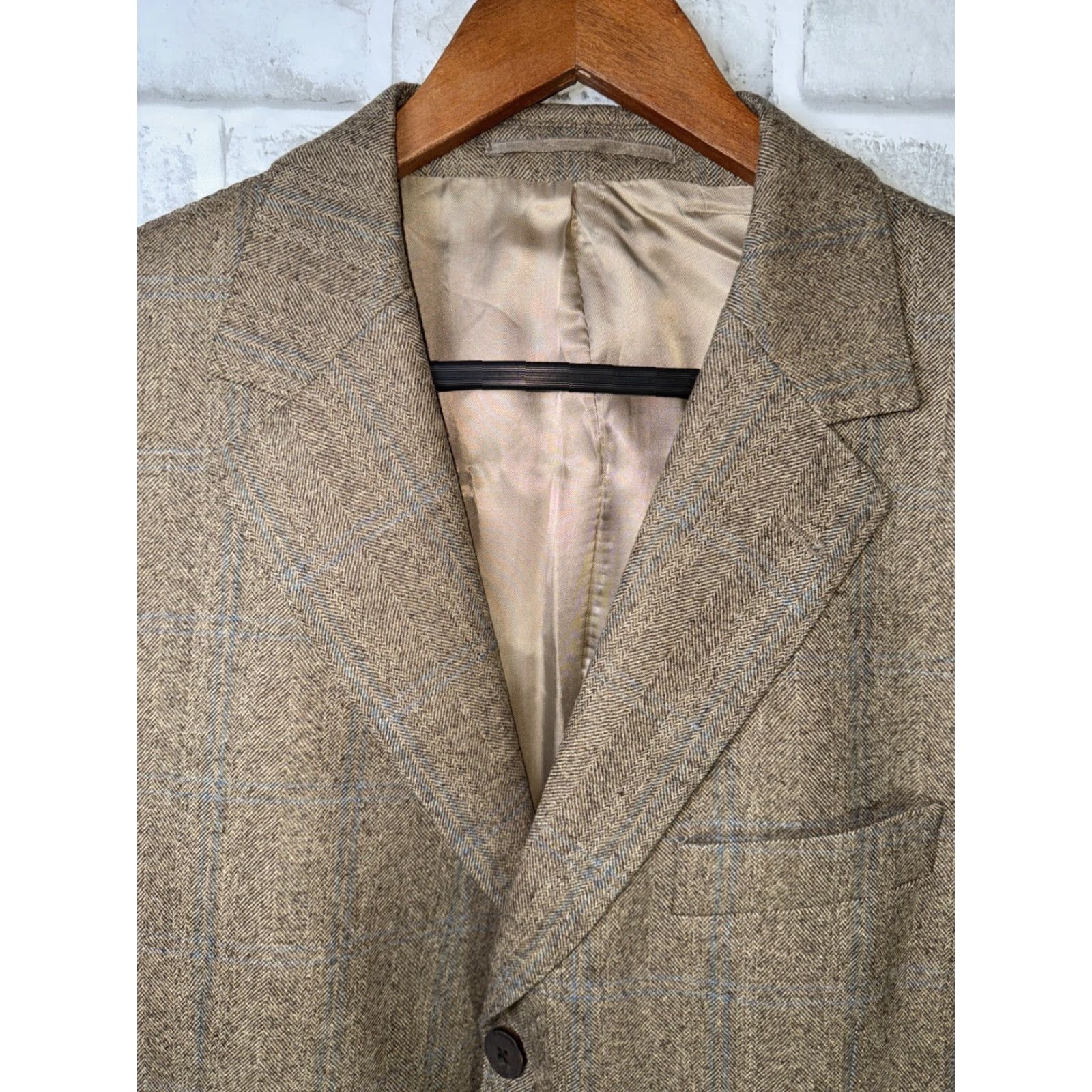 Loro Piana PAUL ROSEN LUXURY Zelander Wool Plaid 3-button Coat Mens 44 Blazer Jacket Sport Coat Four-Button Four Button Beige - 44 Regular Mens